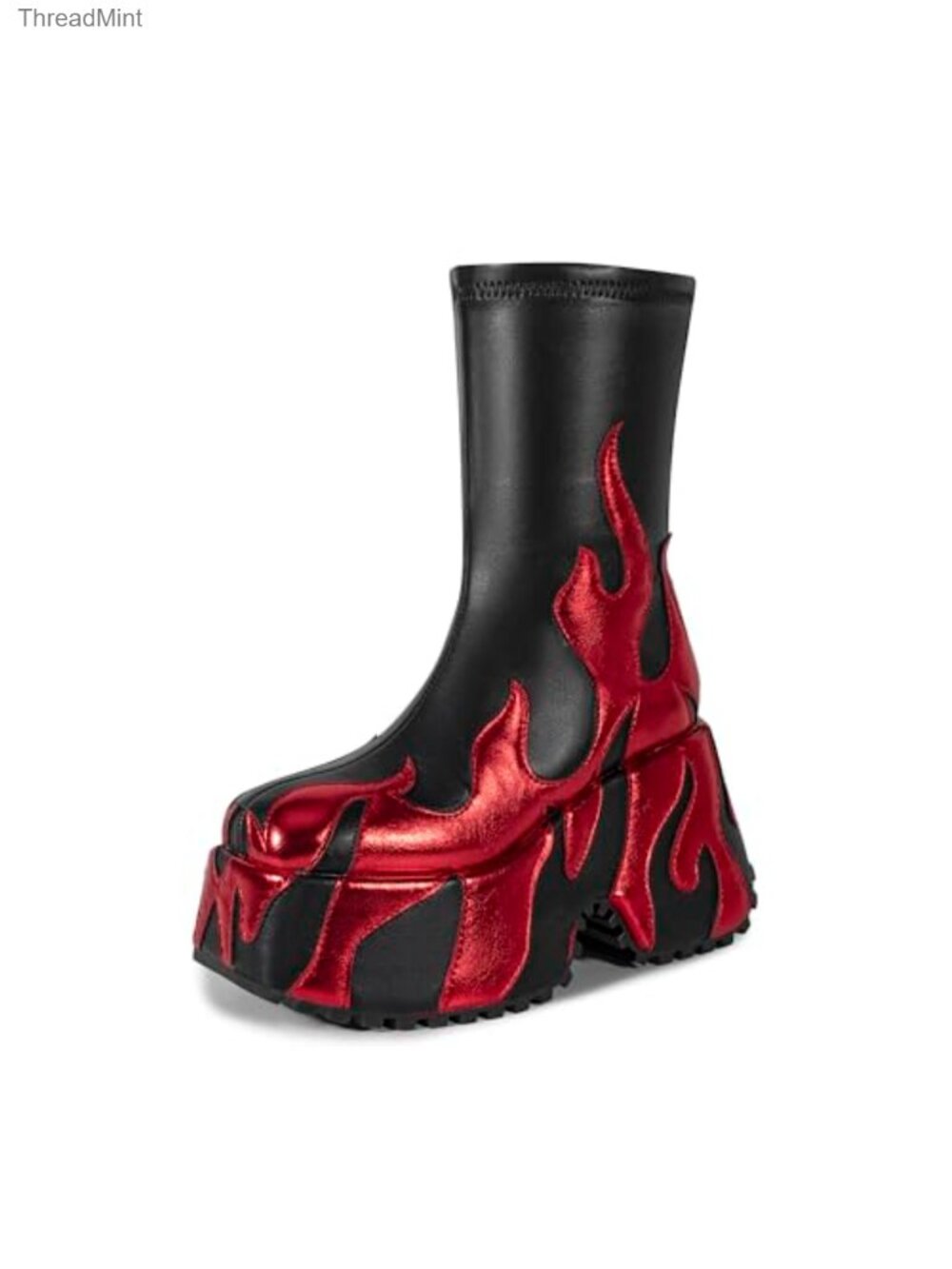 Flame Platform Ankle Boots Goth Punk Side Zip Round Toe Faux Leather